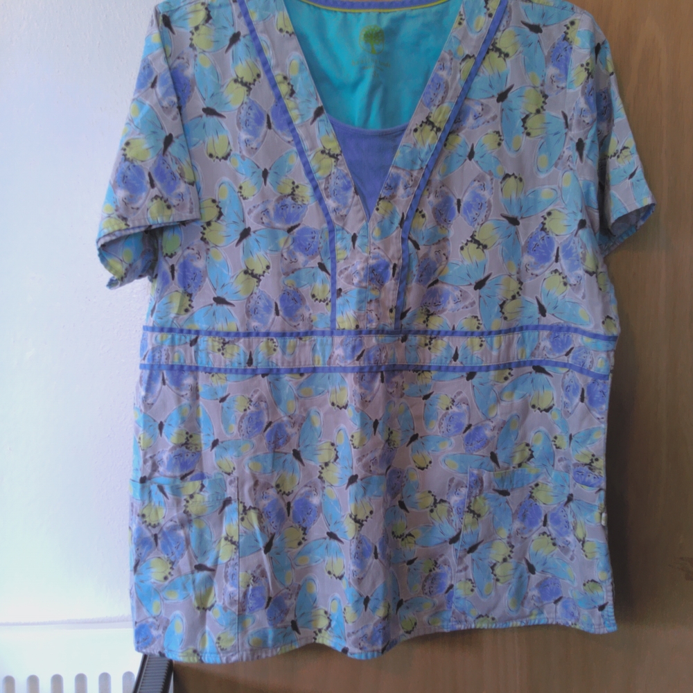 Healing Hands Butterfly Print Scrub Top